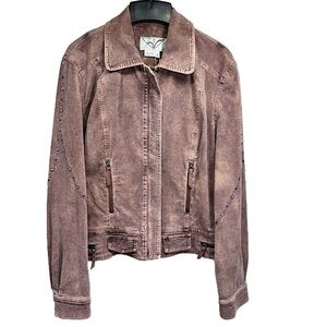 Anev Light Plum Purple Embellished Corduroy Jacket Zipper Detail Size Medium NEW